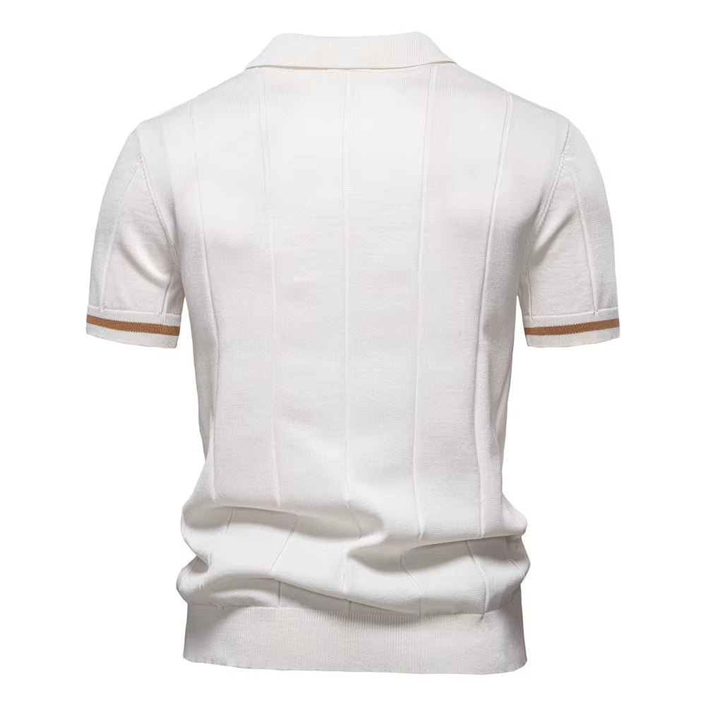 Polo deportivo hombre manga corta cremallera blanco elegante - Leandro