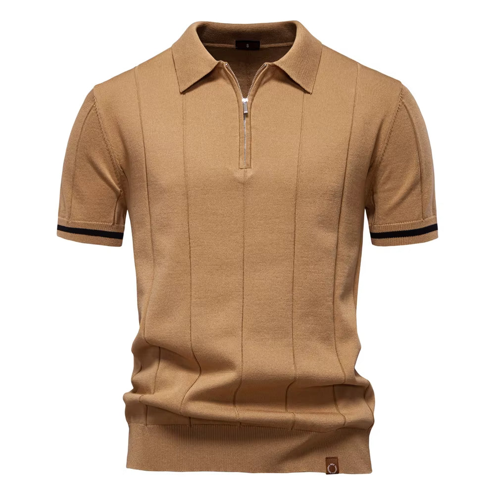 Polo deportivo hombre manga corta cremallera blanco elegante - Leandro