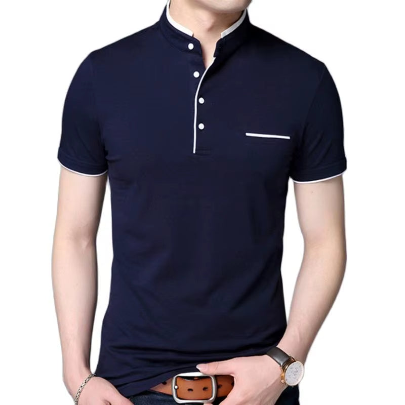Polo hombre cuello mao botones contraste negro elegante - Dante