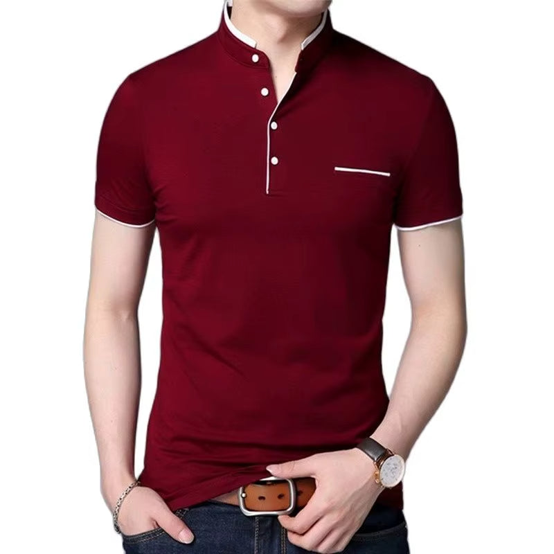 Polo hombre cuello mao botones contraste negro elegante - Dante