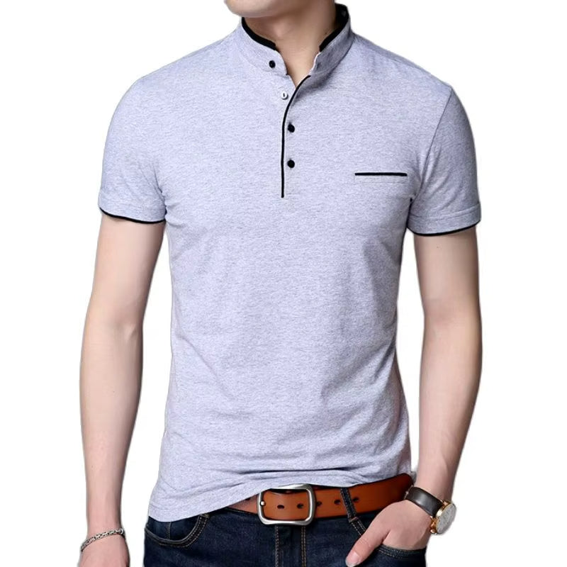 Polo hombre cuello mao botones contraste negro elegante - Dante