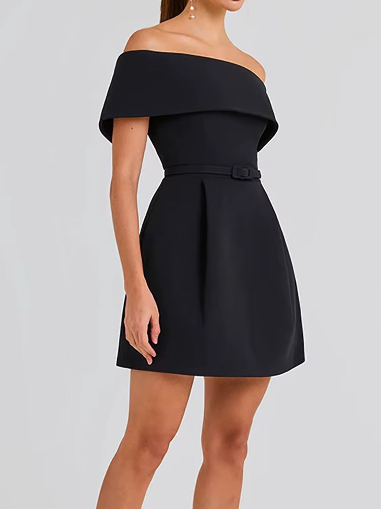 Vestido corto mujer escote bardot plisado lila elegante - Liora