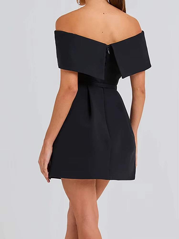 Vestido corto mujer escote bardot plisado lila elegante - Liora