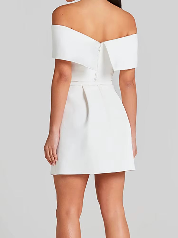 Vestido corto mujer escote bardot plisado lila elegante - Liora