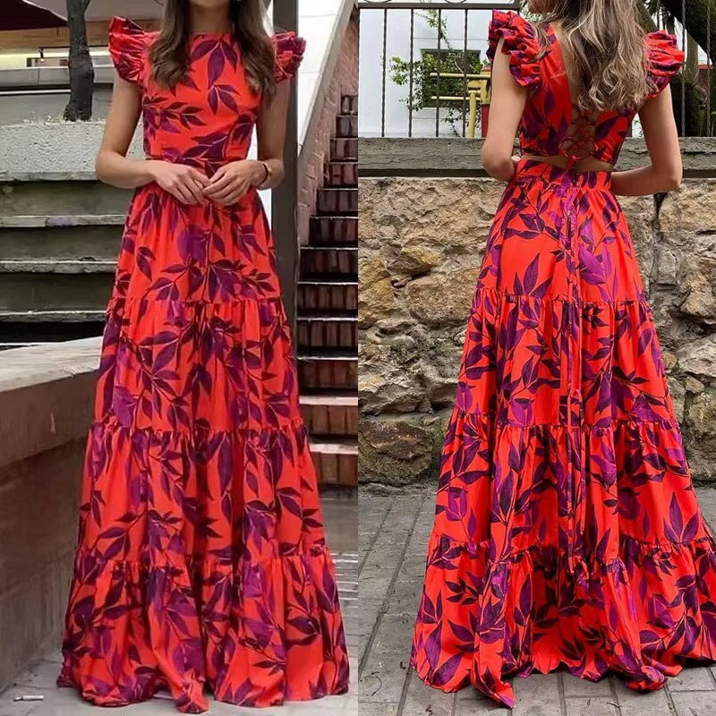 Vestido largo mujer con estampado floral y espalda abierta - Mariluz