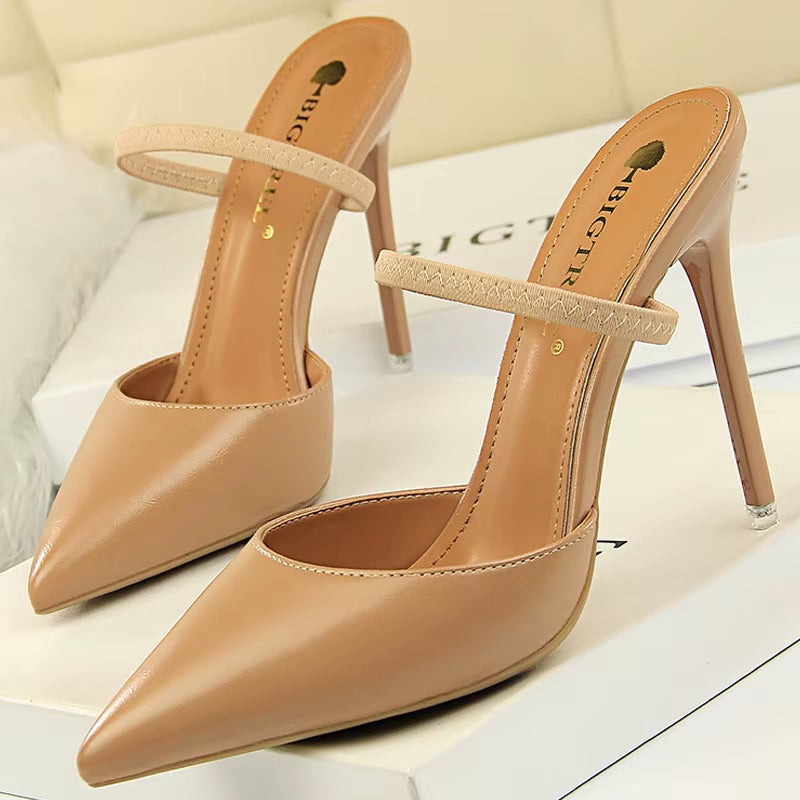 Zapatos de tacón para mujer de punta fina con talón abierto - Camila