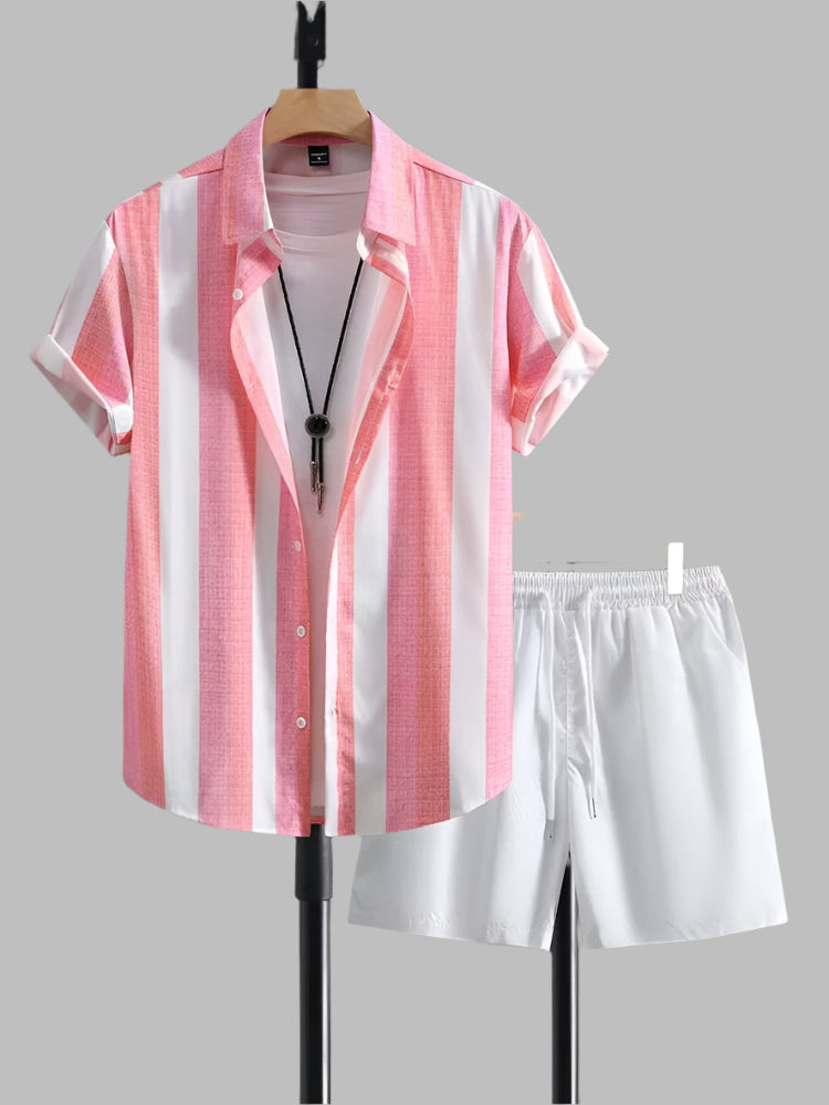Conjunto verano hombre camisa rayas y short blanco casual - Elio
