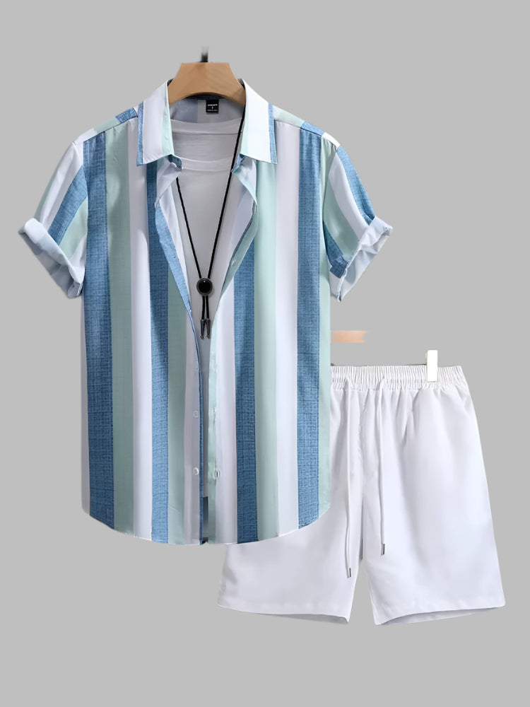 Conjunto verano hombre camisa rayas y short blanco casual - Elio