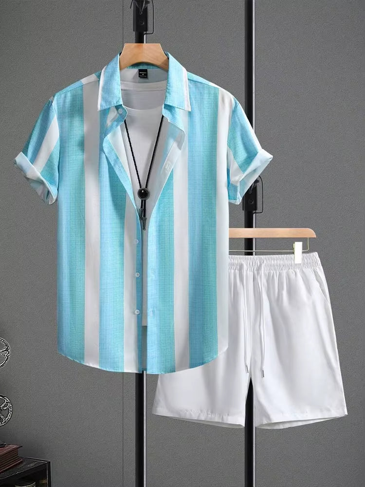 Conjunto verano hombre camisa rayas y short blanco casual - Elio