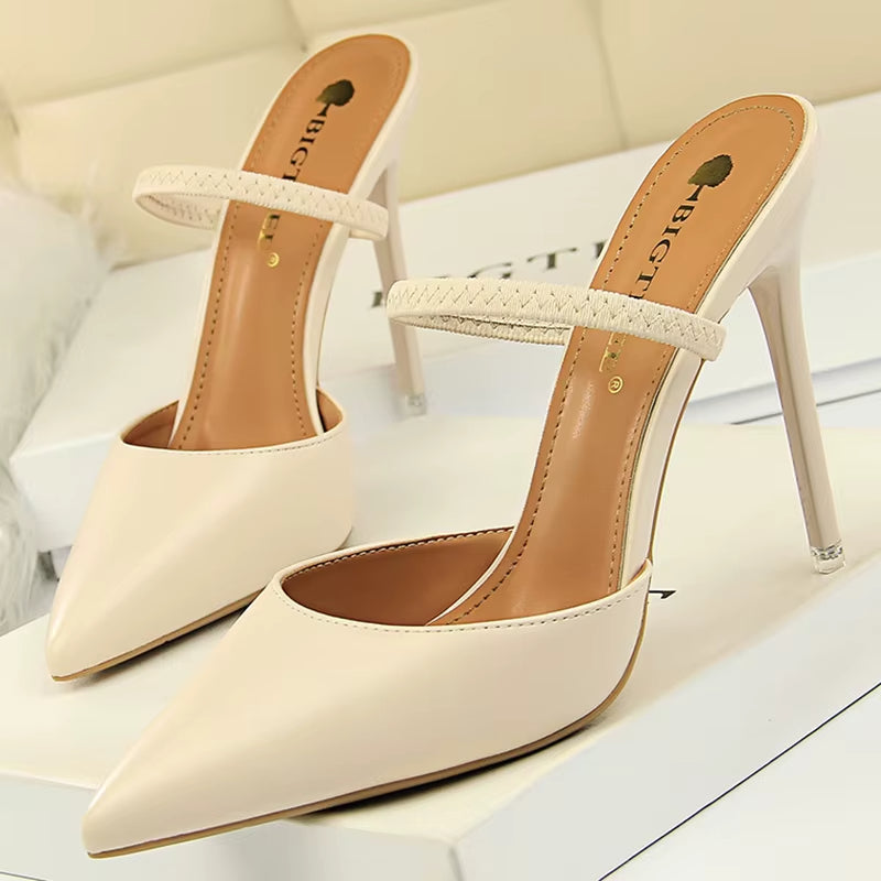 Zapatos de tacón para mujer de punta fina con talón abierto - Camila