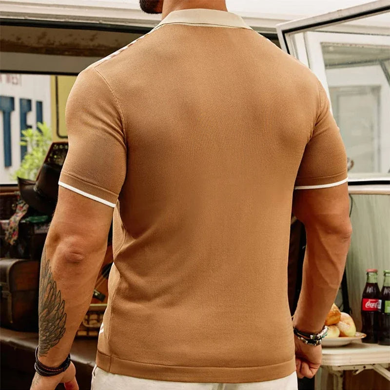 Camisa hombre punto vintage con rayas beige y marrón - Renato