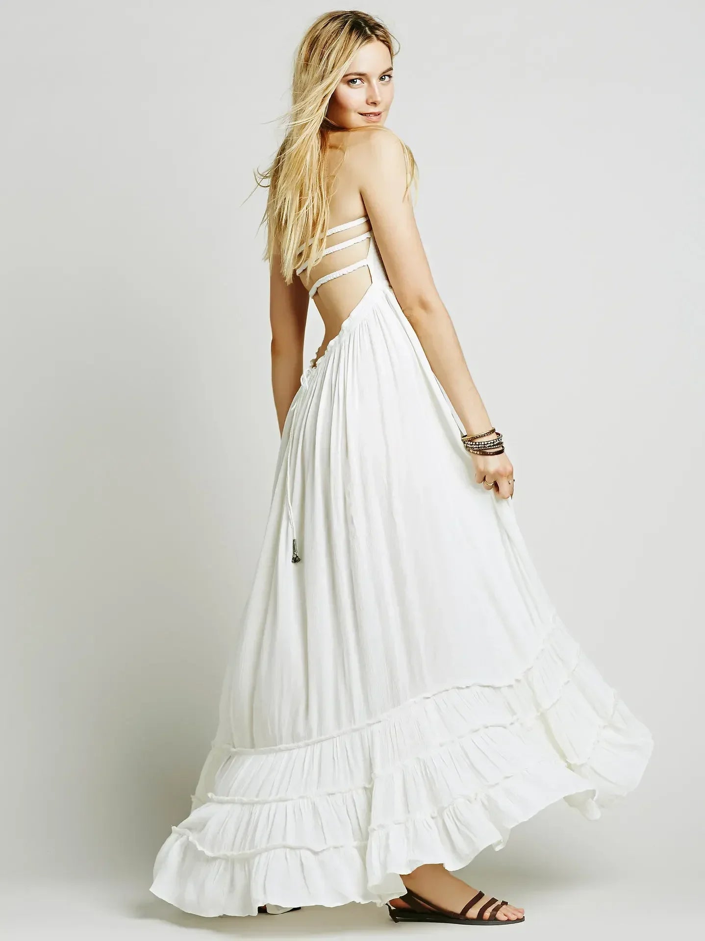 Vestido largo mujer bohemio espalda descubierta azul - Nayela