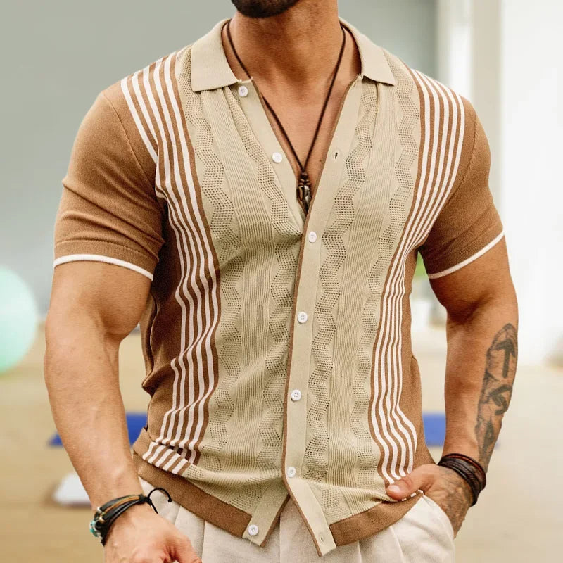 Camisa hombre punto vintage con rayas beige y marrón - Renato