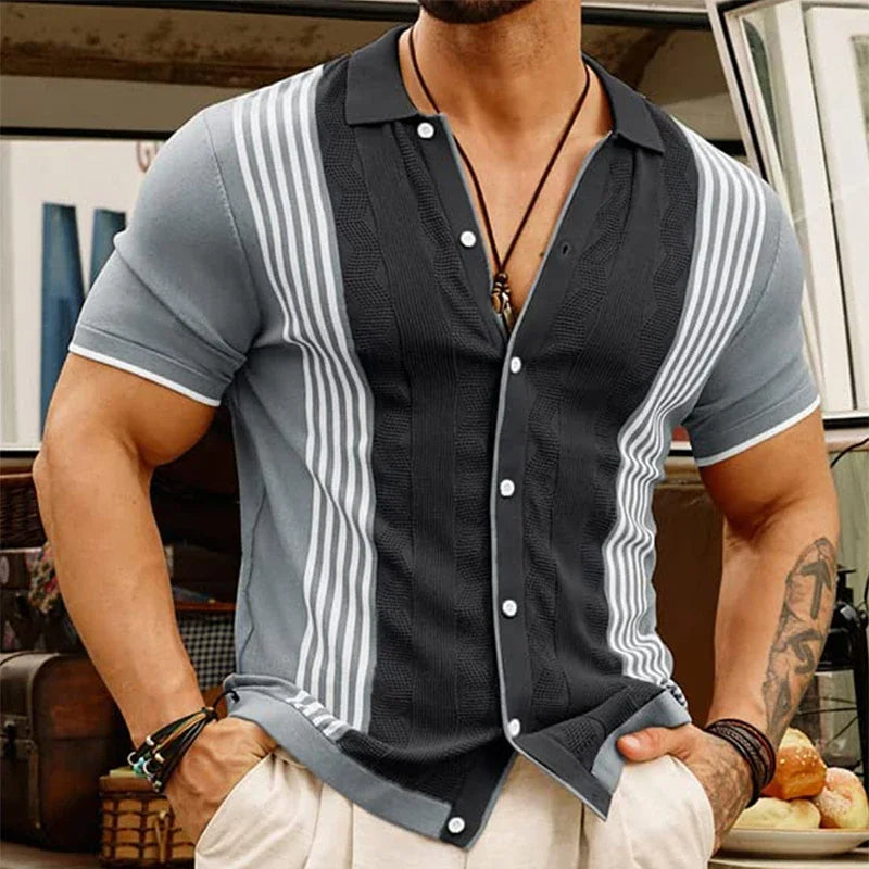 Camisa hombre punto vintage con rayas beige y marrón - Renato