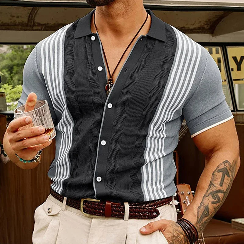 Camisa hombre punto vintage con rayas beige y marrón - Renato