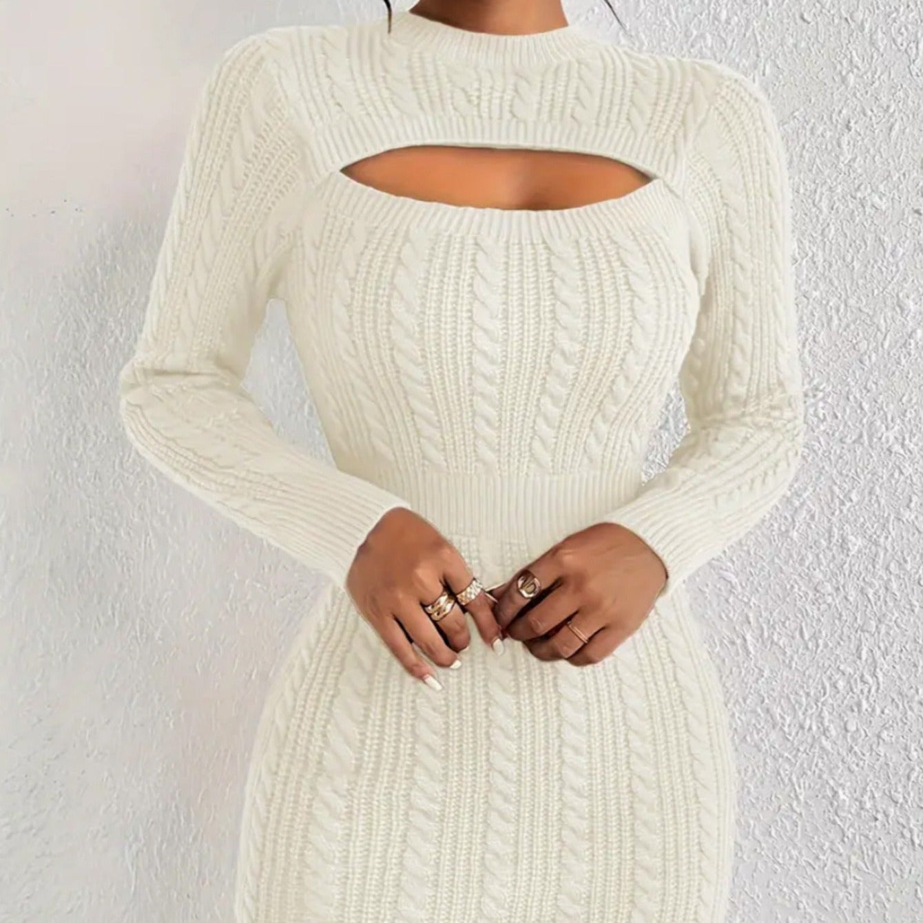 Vestido corto mujer punto trenzado estilo ajustado - Noelia