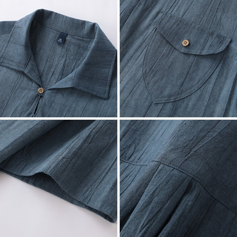 Camisa para hombre de manga corta lino algodón estilo retro - Adriano