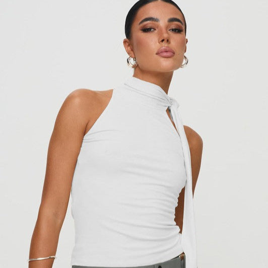 Top sin mangas para mujer de cuello alto con lazo asimétrico - Natalia