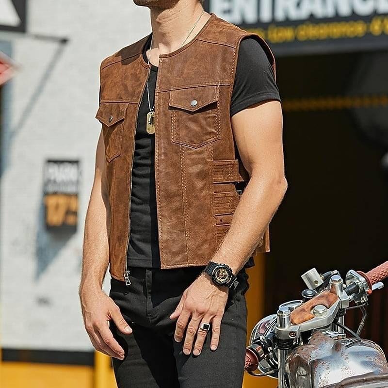 Chaleco hombre cuero sintético estilo motociclista - Ernesto