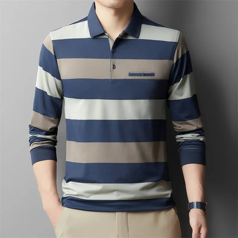 Polo para hombre de rayas anchas tejido elástico estilo casual - Damián