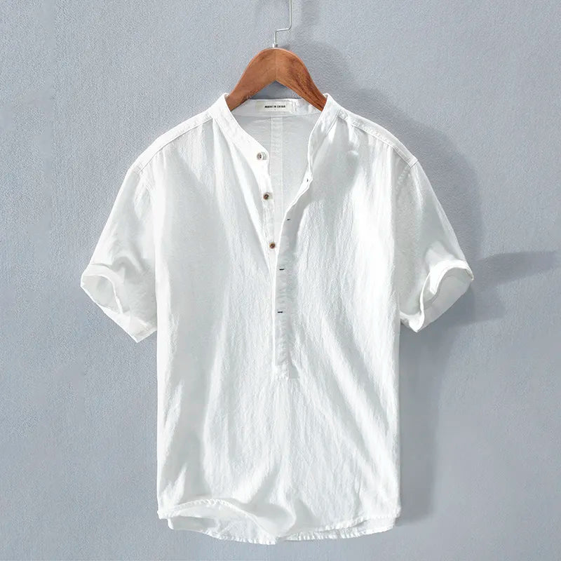 Camisa hombre estilo casual algodón lino azul cielo con botones - Elías