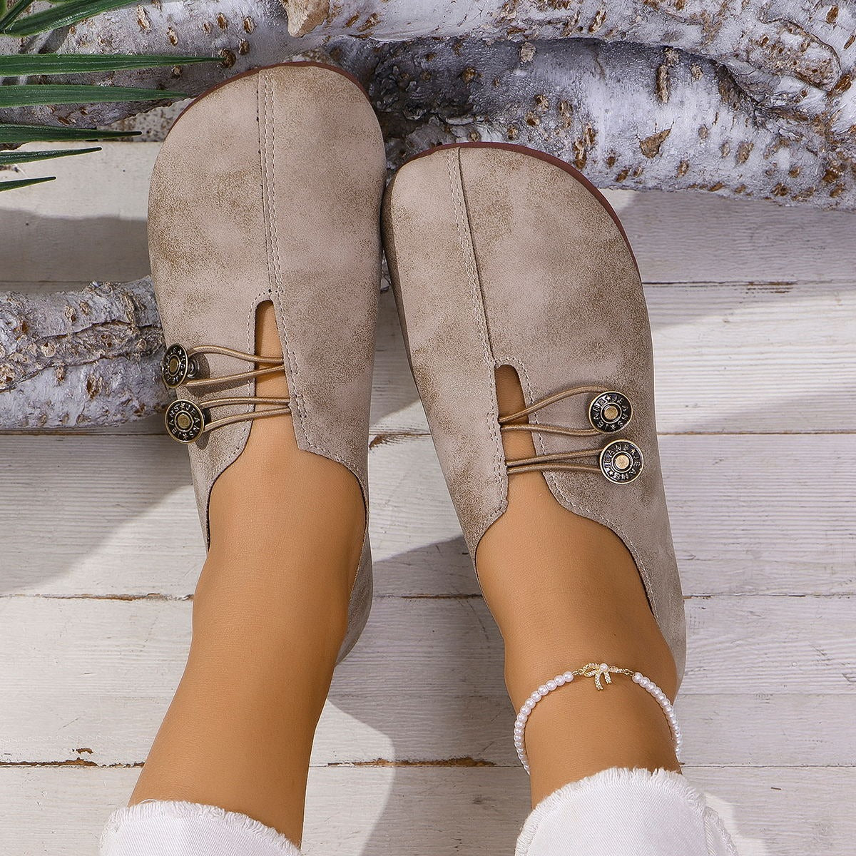 Zapatos planos para mujer ante suave con diseño artesanal - Teresa