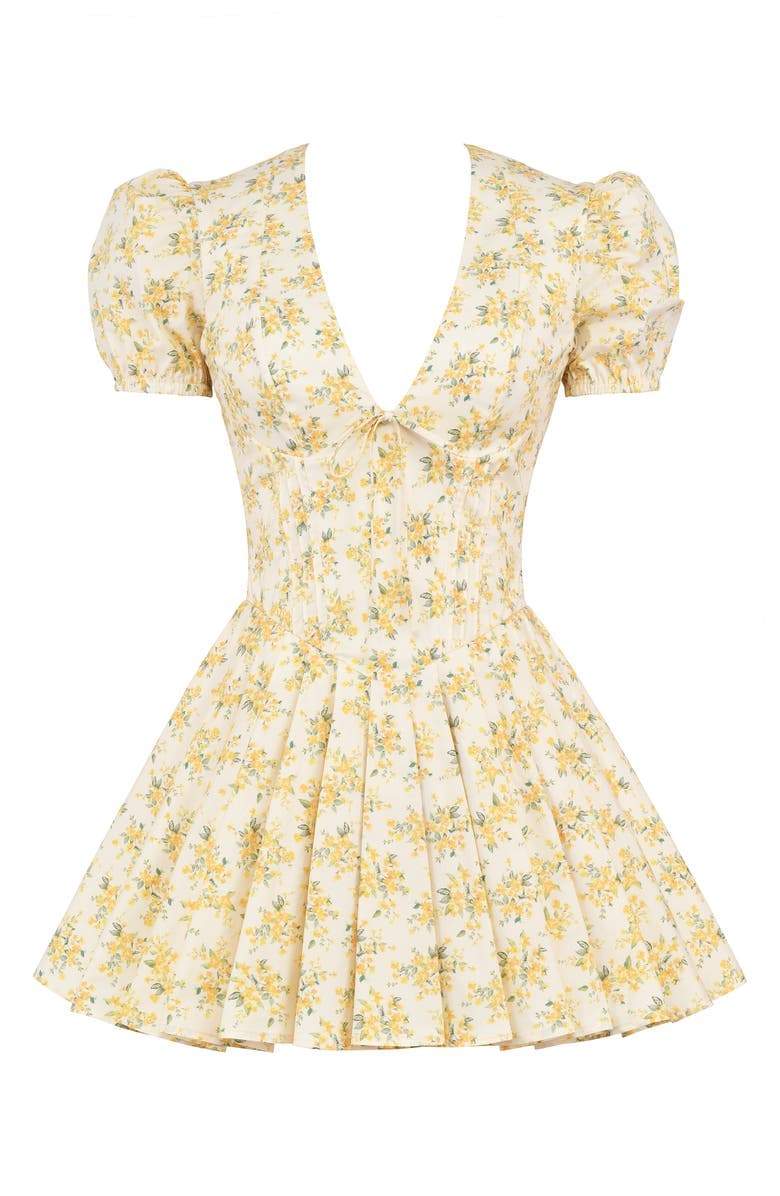 Emily - Vestido Mini con Corsé y Cuello en V de Flores