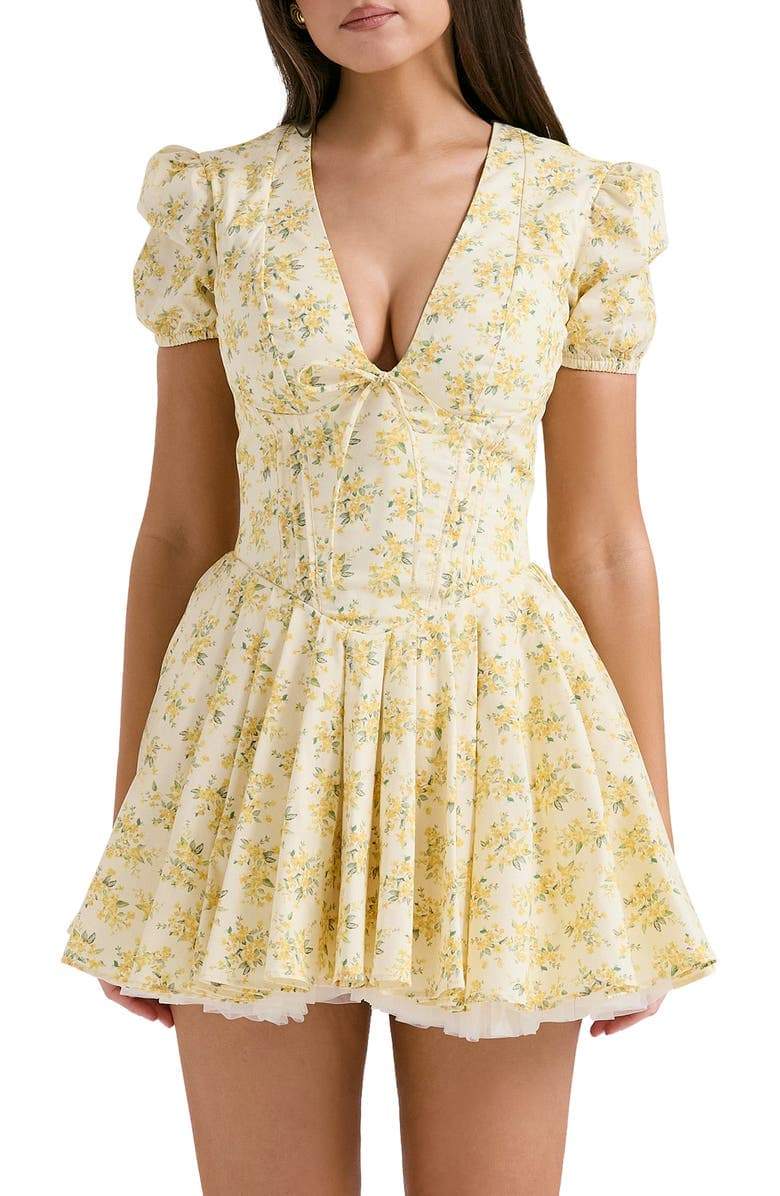 Emily - Vestido Mini con Corsé y Cuello en V de Flores