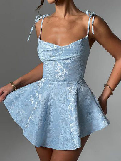 Andreia - Minivestido de línea A con textura de jacquard y tirantes