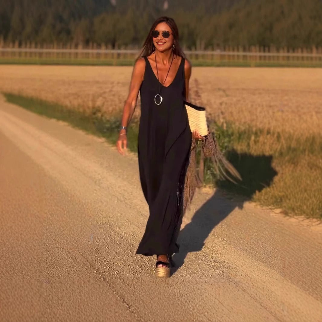 Vestido largo para mujer de tirantes fluidos estilo casual - Celina