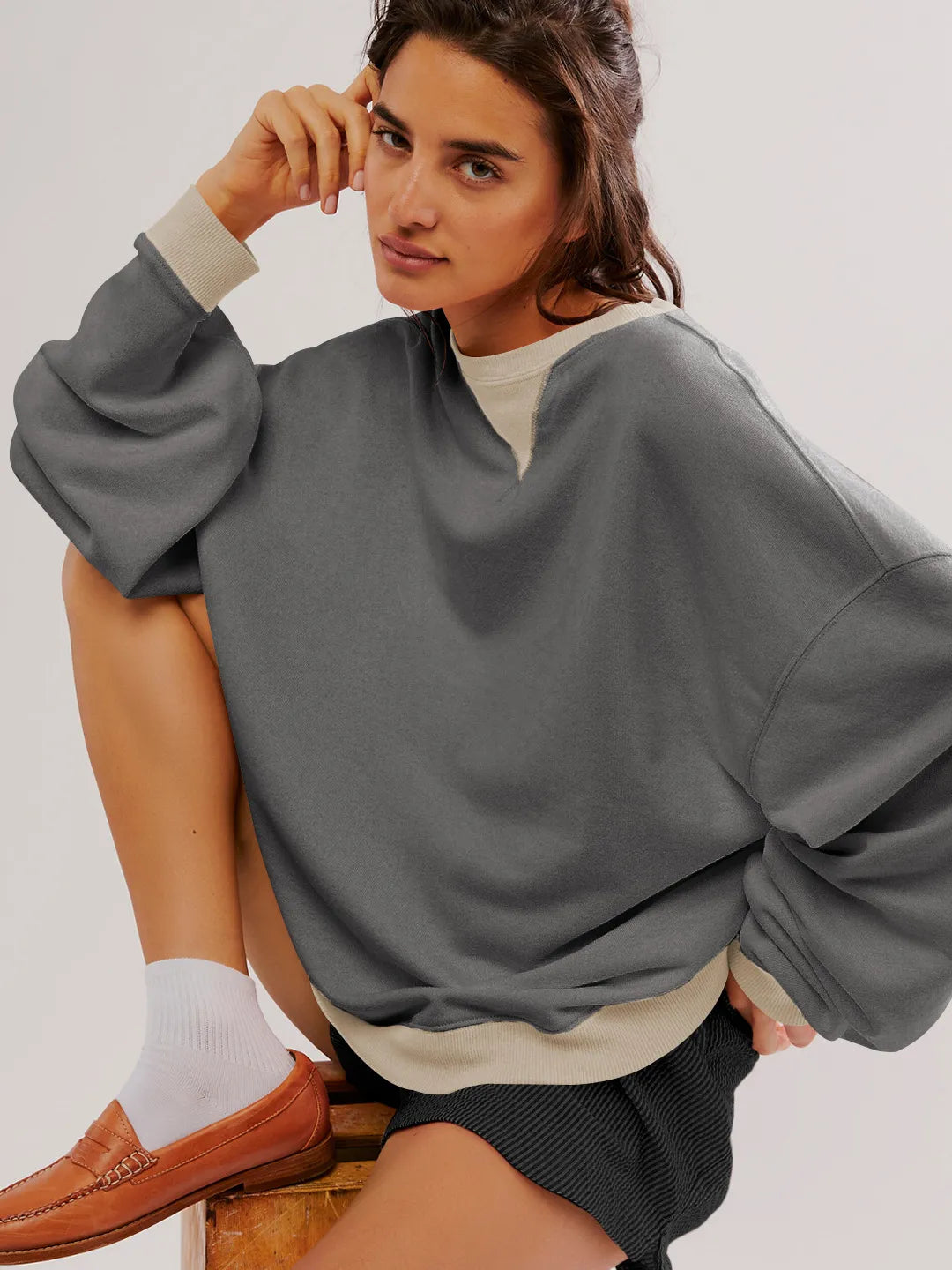 Linda - Suéter de colores con mangas farol Casual