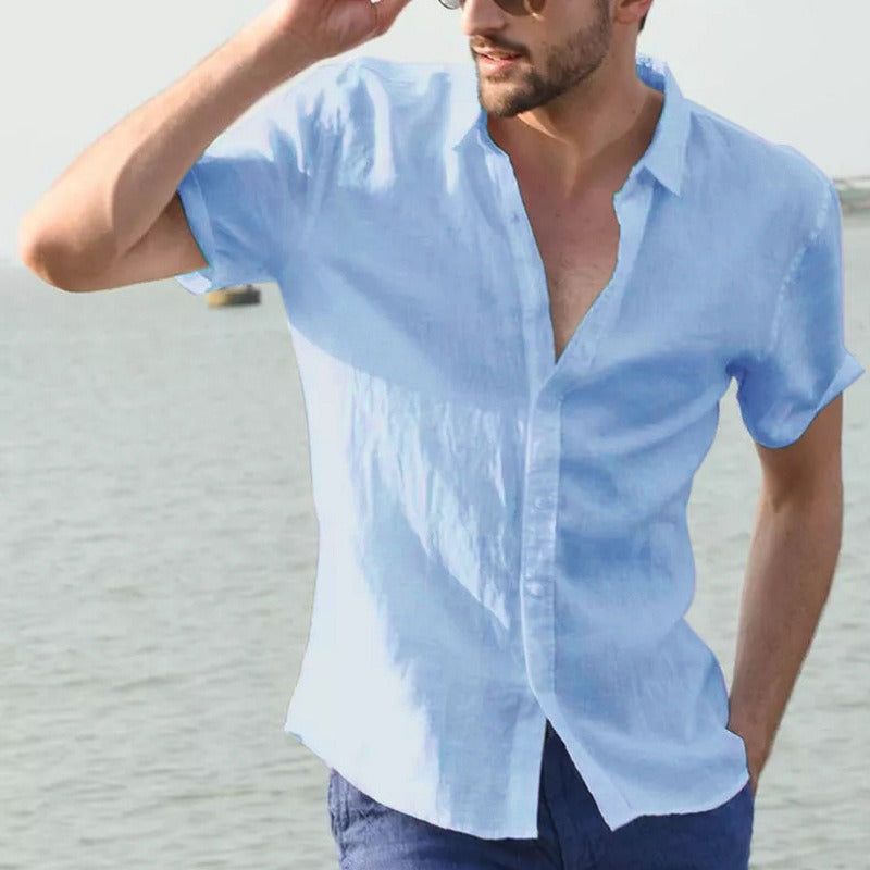 Camisa hombre lino manga corta estilo casual - Iván