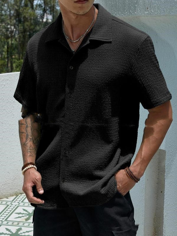 Jeffron - Camisa casual de manga corta de color liso para hombre