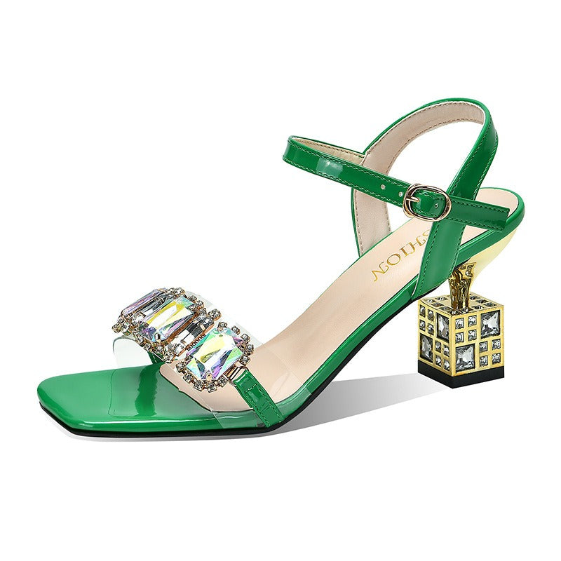 Sandalias mujer tacón decorativo pedrería elegante - Helena