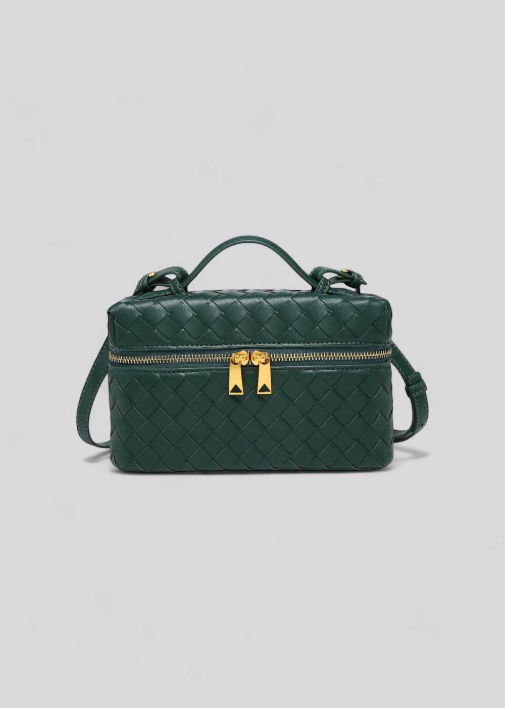 Bolso mujer trenzado negro estructura rígida cremalleras doradas - Valeska