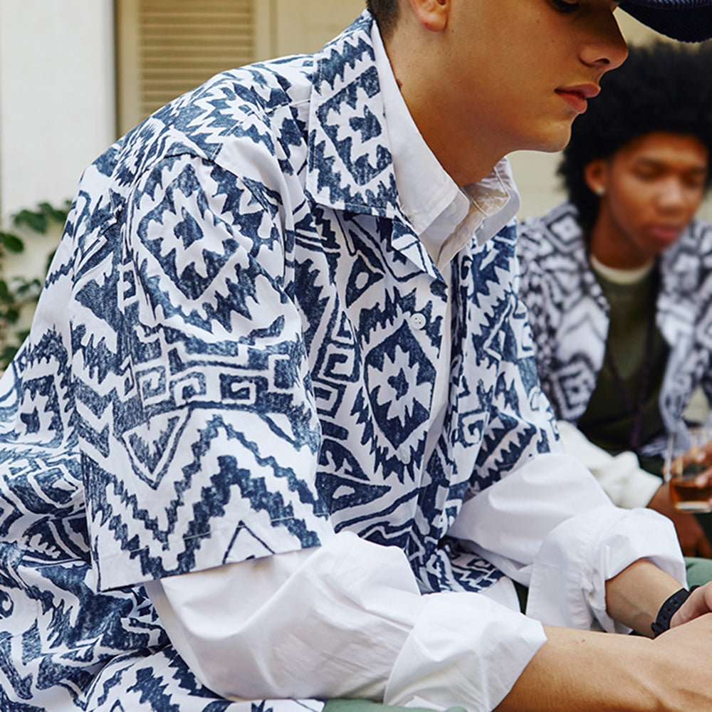 Camisa holgada de manga corta para hombre con estampado