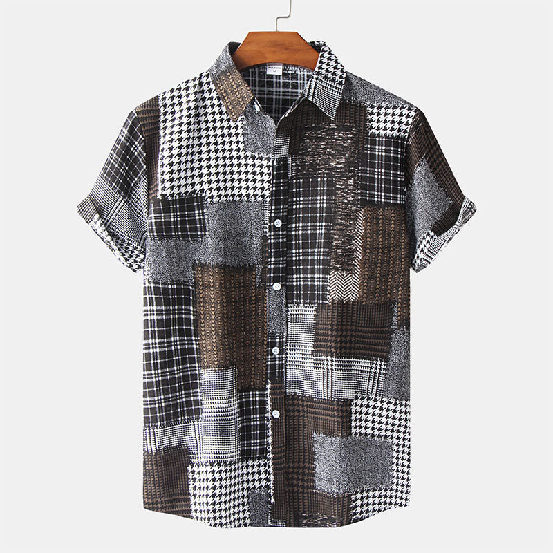 Camisa estampada de manga corta para hombre con aspecto abstracto