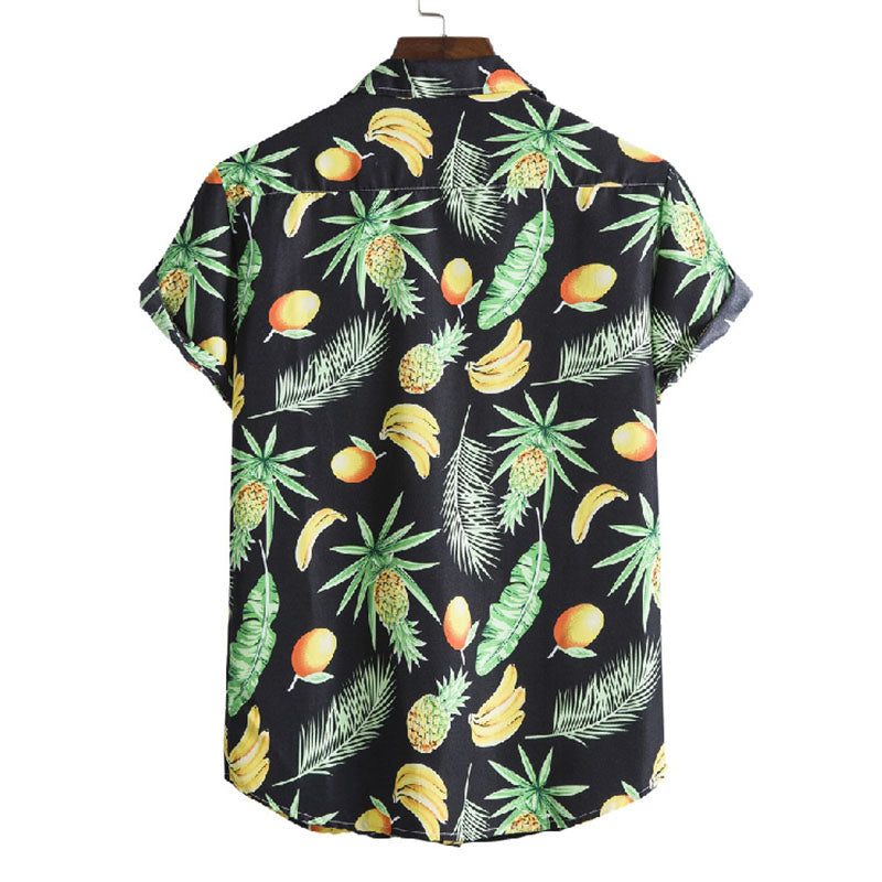 Elegante camisa de hombre de manga corta con estampado de frutas confeccionada en algodón