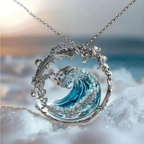 Collar Mujer Cristal Ola Azul Diseño Oceánico - Naia