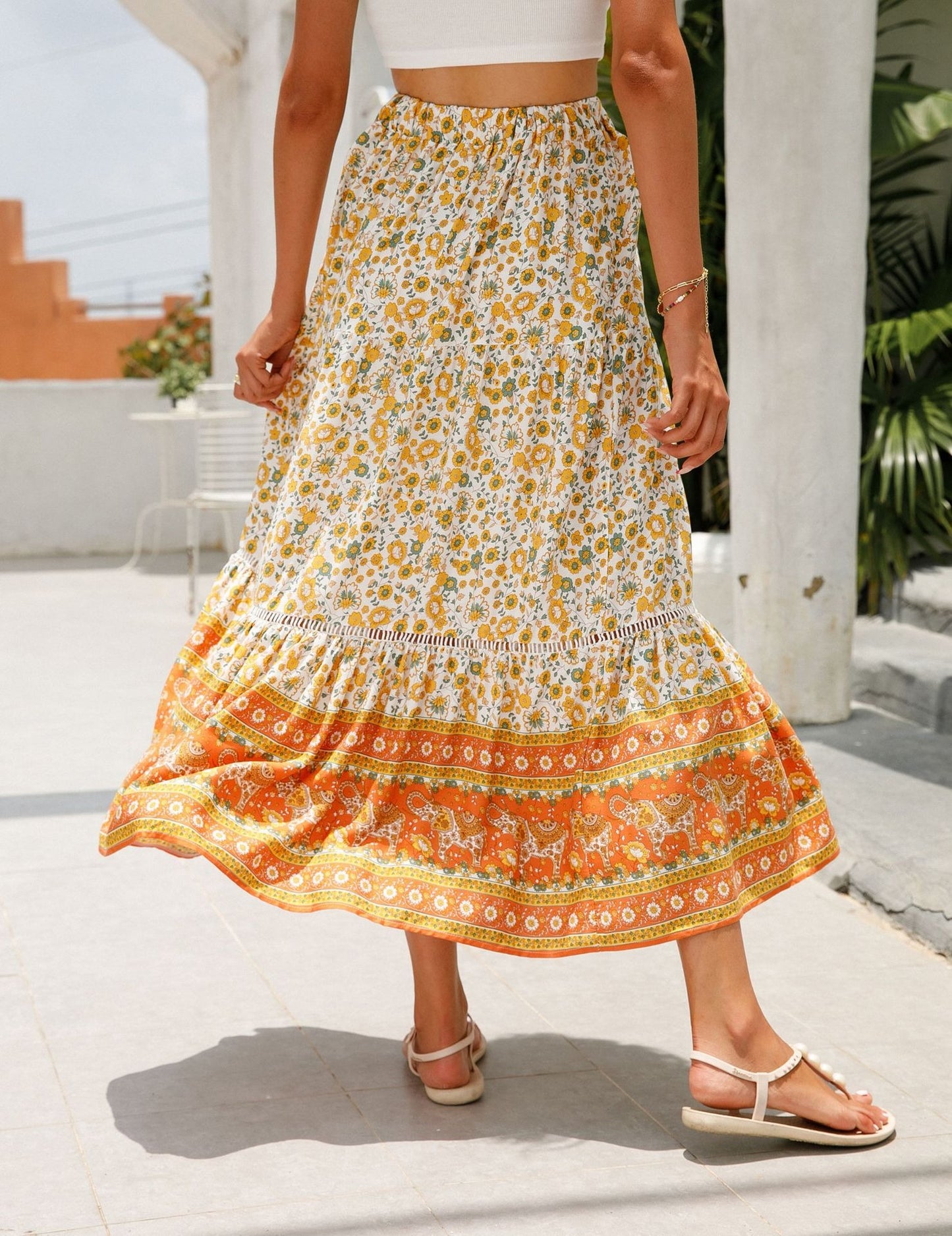 Falda larga mujer estampado floral bohemio - Vianey