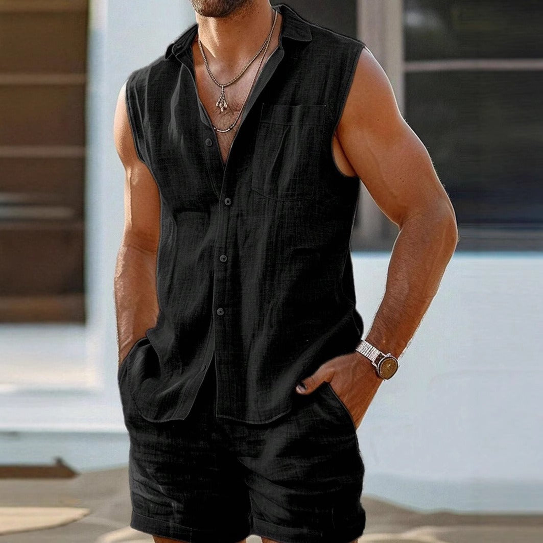 Conjunto sin mangas para hombre de lino casual estilo veraniego - Adrián