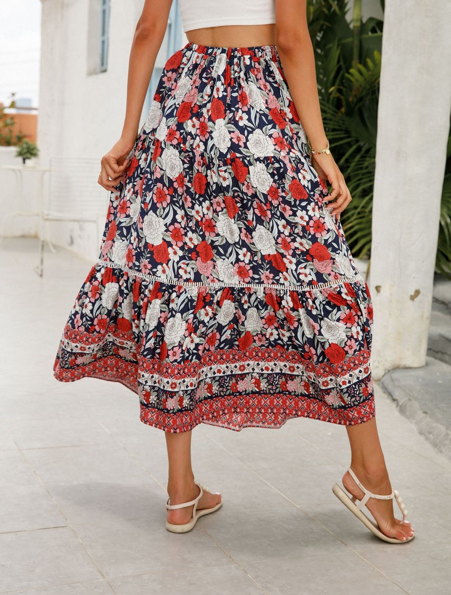 Falda larga mujer estampado floral bohemio - Vianey
