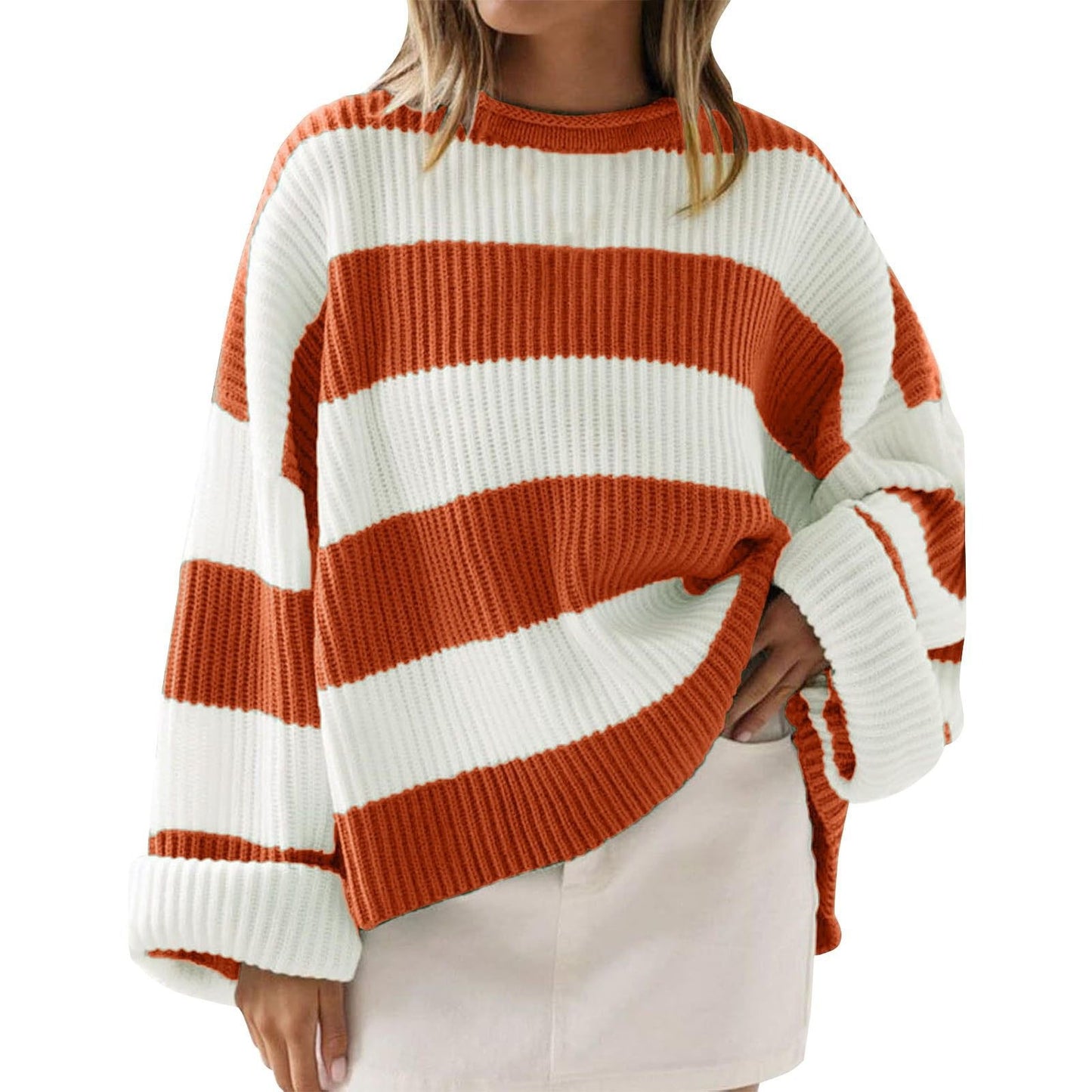 Jersey mujer rayas anchas tejido canalé estilo oversize - Eleanor