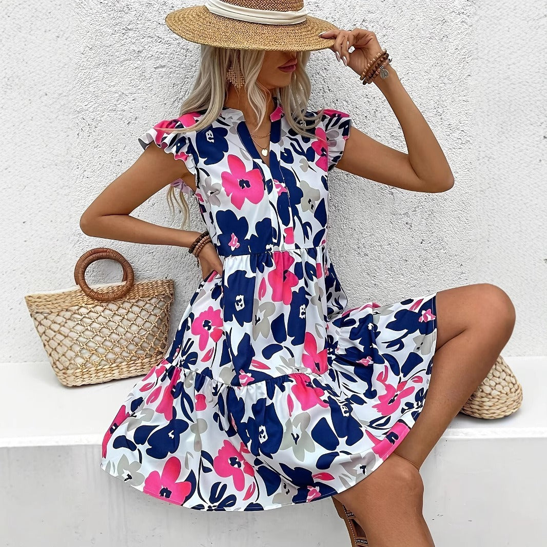 Vestido corto para mujer con estampado de floral estilo vaporoso - Camila