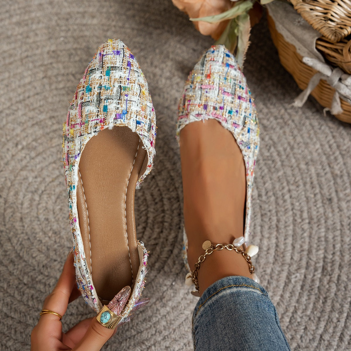 Zapatillas para mujer tejido multicolor corte en punta - Melina