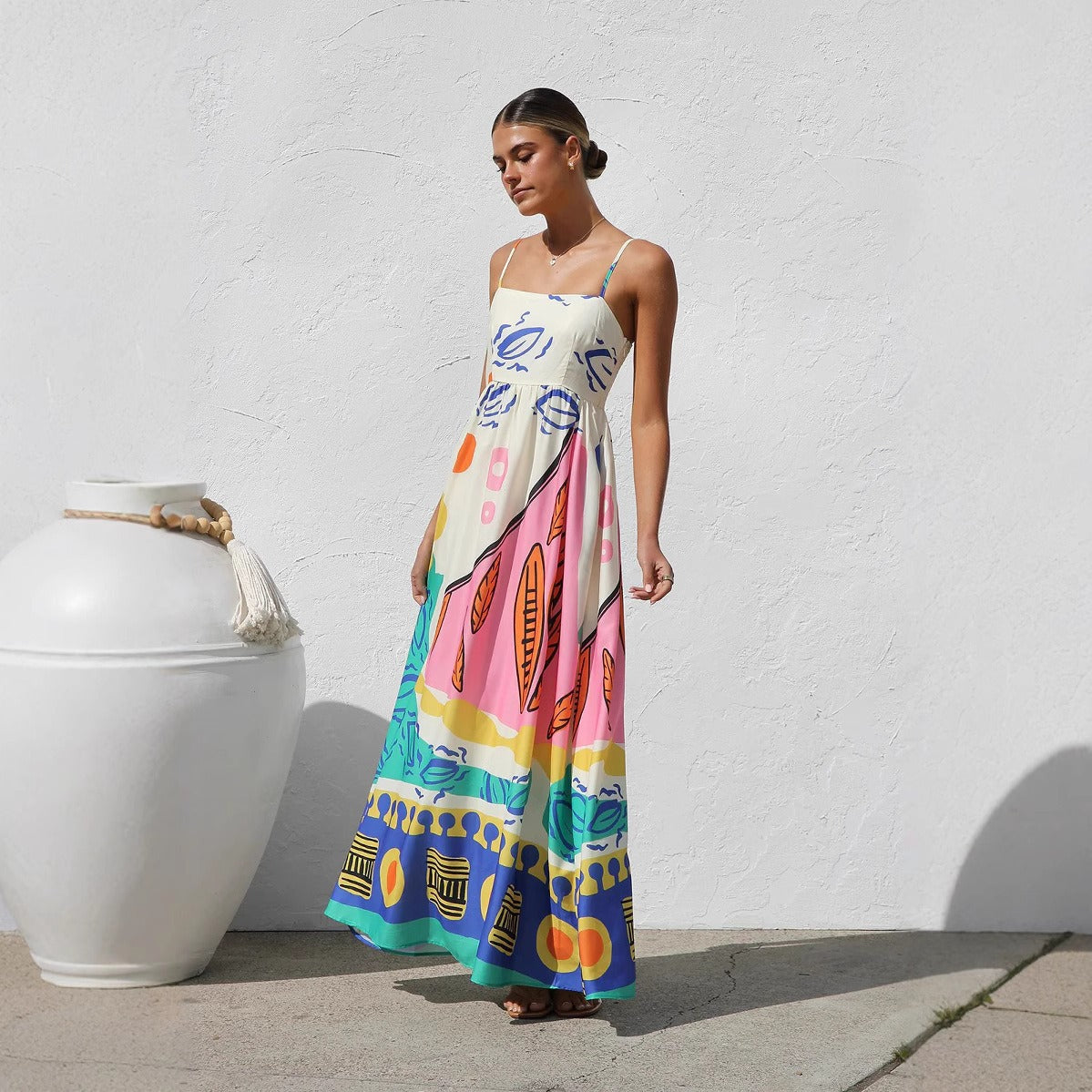 Vestido para mujer de tirantes estampado largo fluido - Naïma