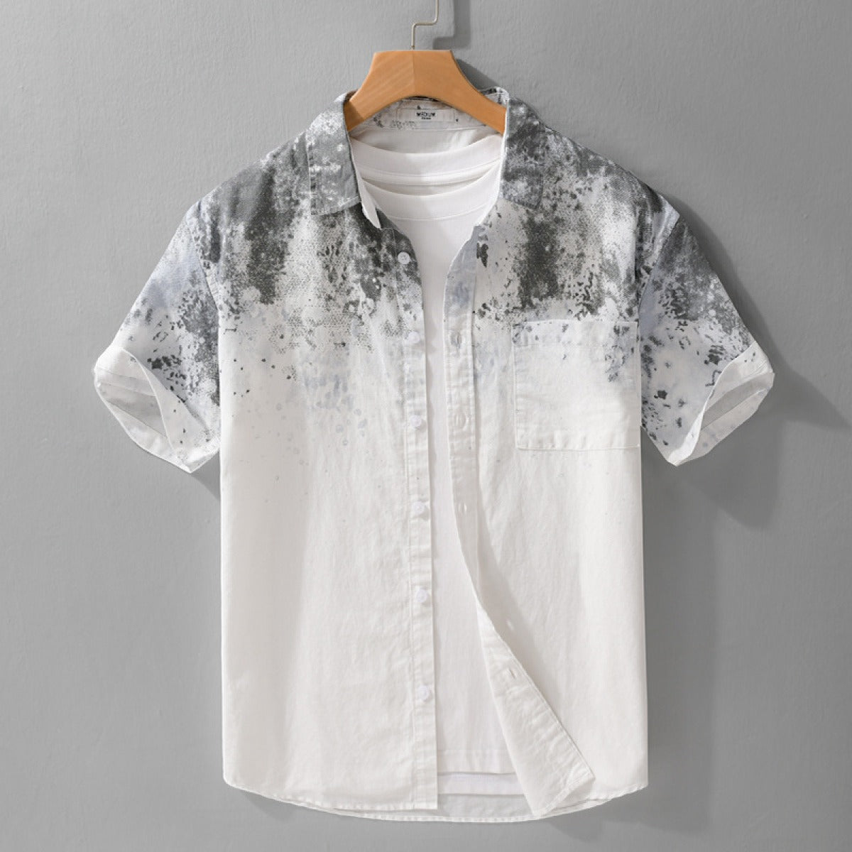 Camisa manga corta para hombre de algodón estampado artístico estilo casual - Jean