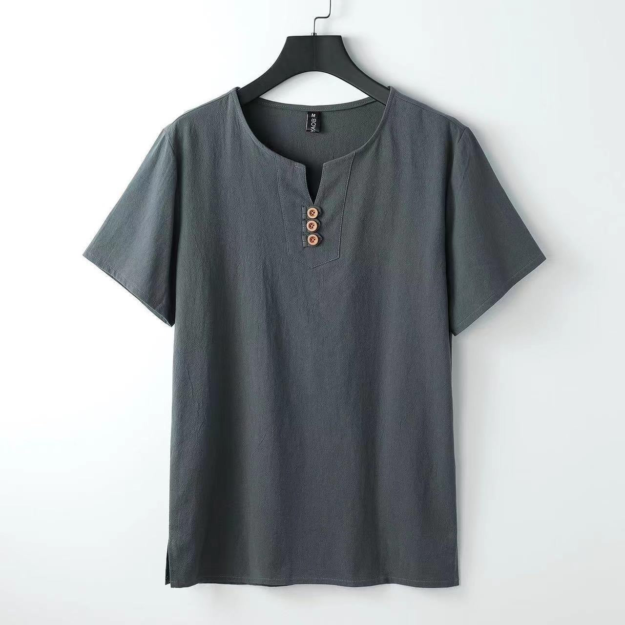 Camiseta hombre lino cuello henley con botones - Carter