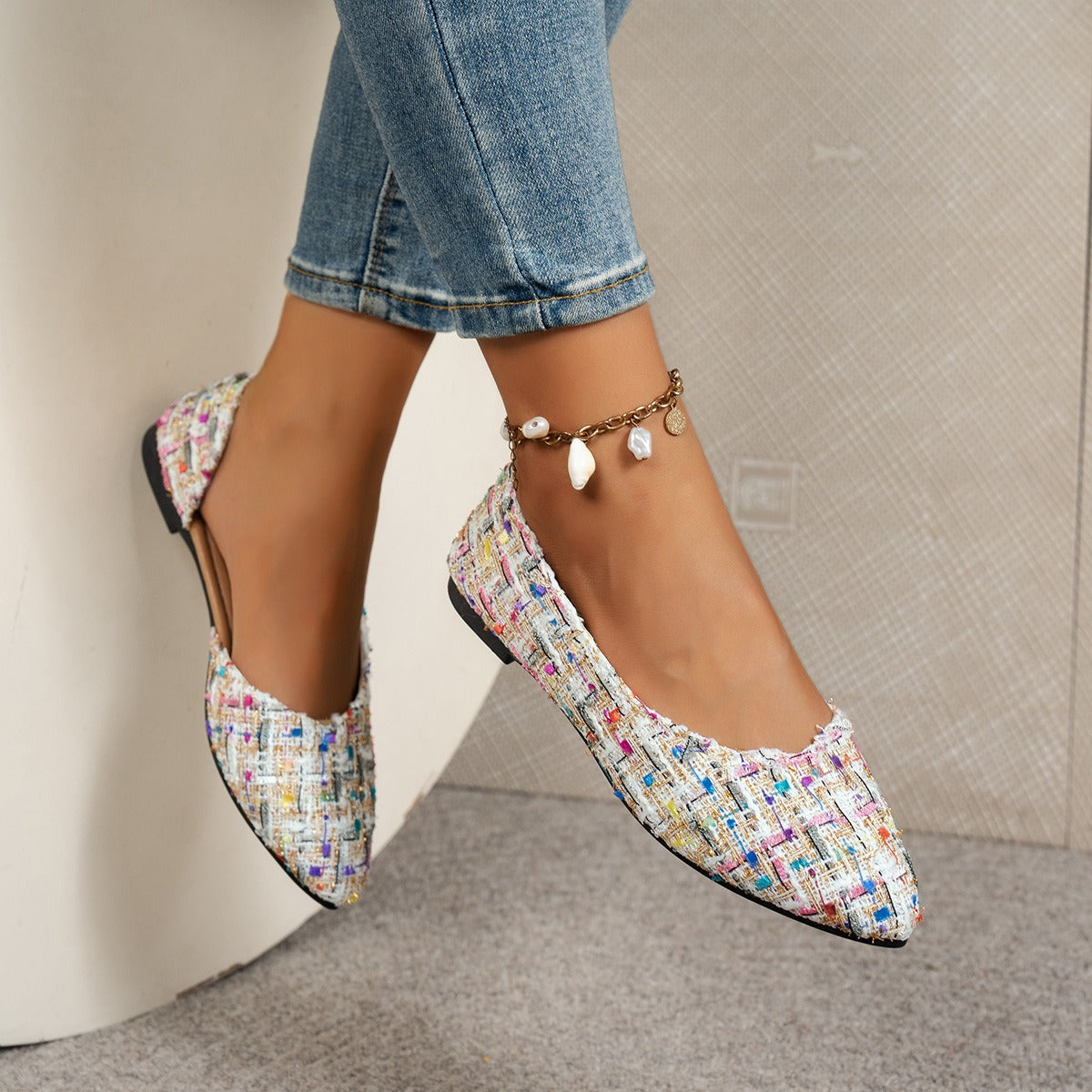 Zapatillas para mujer tejido multicolor corte en punta - Melina