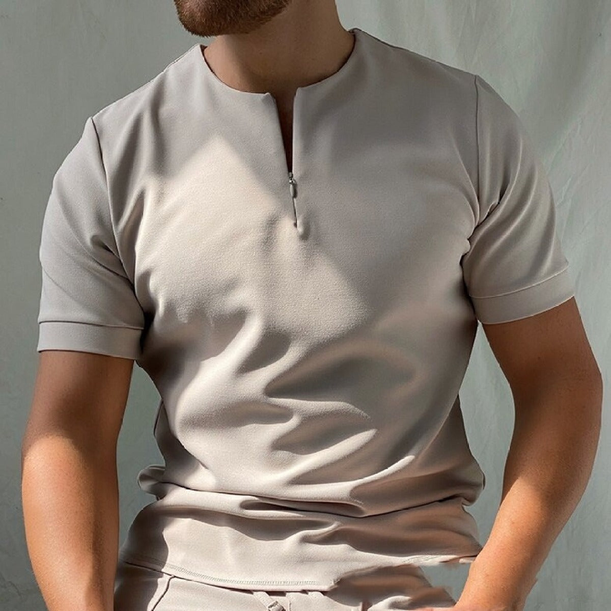 Camiseta hombre manga corta con cremallera cuello redondo - Elliot